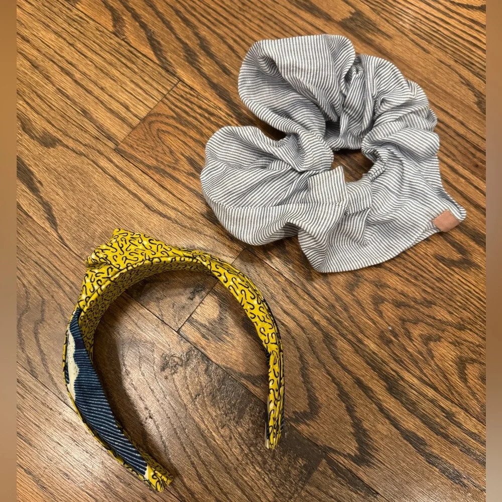2pc Hair Accessory Bundle Knotted Headband + Stripe Scrunchie Set